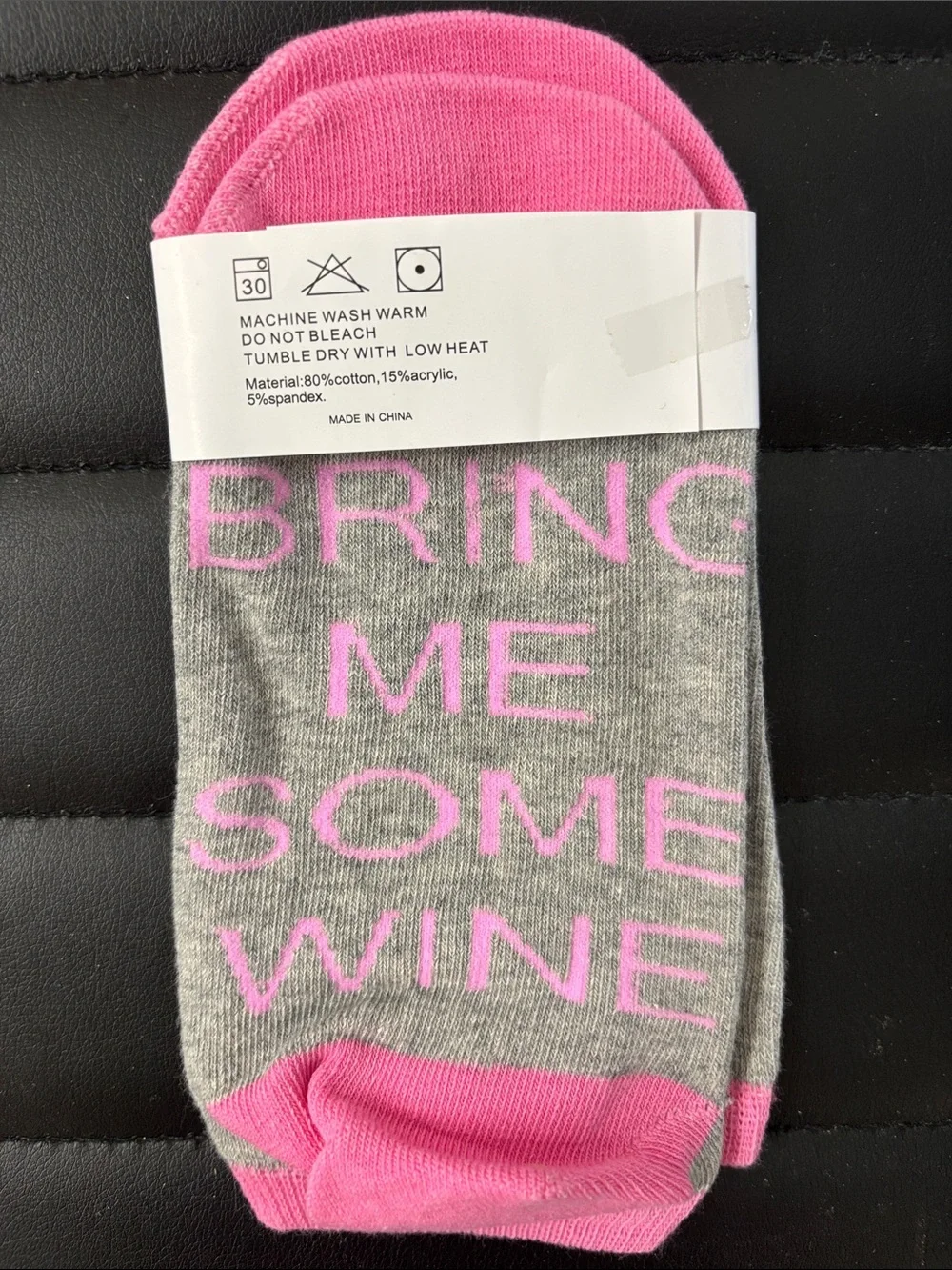 Pink & Gray 'Bring Me Some Wine' Ankle Socks